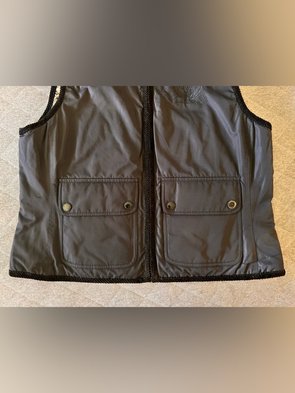 LAUREN Ralph Lauren XL Reversible Black Silver Quilted Hunting Vest Exc Cond - Picture 5 of 9